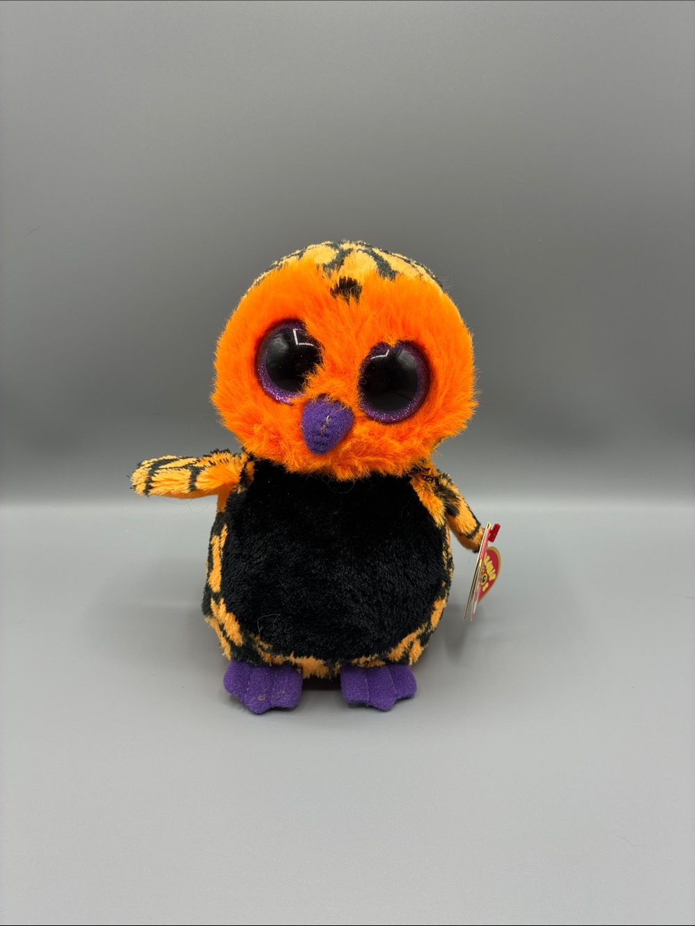 Haunt Ty Beanie Boos Plush Owl in Bright Orange, Black & Purple Accents